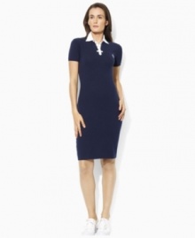 Windbreaker-inspired details lend athletic appeal to this Lauren by Ralph Lauren stretch jersey polo dress, crafted in a sleek short-sleeved silhouette.