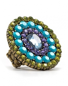 Give your look a hit of over-the-top shine with Aqua's circular cocktail ring. This crystal-adorned bauble boasts opulent appeal, so wear it to channel your inner socialite. Give your look a hit of over-the-top shine with Aqua's circular cocktail ring. This crystal-adorned bauble boasts opulent appeal, so wear it to channel your inner socialite.