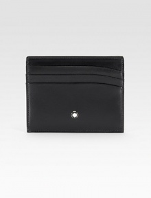 Simple, yet sleek Italian calfskin leather card holder fashioned with signature logo detail.Six card slotsLeather4W x 3¼HMade in Italy Simple, yet sleek Italian calfskin leather card holder fashioned with signature logo detail.Six card slotsLeather4W x 3¼HMade in Italy