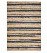A classic navy blue stripe mingles with neutral tones, creating a casual, care-free area rug from Lauren Ralph Lauren. Hand-knotted of pure jute and natural hemp, the Cliff Stripe rug is as durable as it is smart in style.