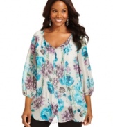 Infuse a bohemian spirit into your causal wardrobe with Charter Club's floral-print plus size peasant top.