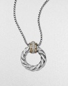 From the Metro Collection. An iconic, cabled loop pendant with a dazzling pavé diamond accented bale embellished with 18k gold on a box link chain. Sterling silver18k goldDiamonds, .12 tcwLength, about 16 to 17 ajustablePendant size, about 1Lobster clasp closureImported 