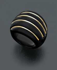 Polish your look with smooth agate. This bold cocktail-style dome ring features black agate with 14k gold ribbing. Size 7. Polish your look with smooth agate. This bold cocktail-style dome ring features black agate with 14k gold ribbing. Size 7.