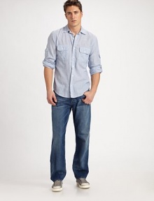 EXCLUSIVELY AT SAKS. Superior casual style in rigid Japanese denim with a slubby look and an open construction for a soft hand and drape. Five-pocket design Button fly Sits higher on the waist Embroidered design on the back pockets Inseam, about 33 11 oz. cotton denim Machine wash Made in USA EXCLUSIVELY AT SAKS. Superior casual style in rigid Japanese denim with a slubby look and an open construction for a soft hand and drape. Five-pocket design Button fly Sits higher on the waist Embroidered design on the back pockets Inseam, about 33 11 oz. cotton denim Machine wash Made in USA