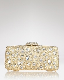 Get in touch with your sparkly side with this rhinestone-embellished clutch from Clara Kasavina. Taking its cues from your jewel box, this bag shines with a favorite frock and heels. Get in touch with your sparkly side with this rhinestone-embellished clutch from Clara Kasavina. Taking its cues from your jewel box, this bag shines with a favorite frock and heels.