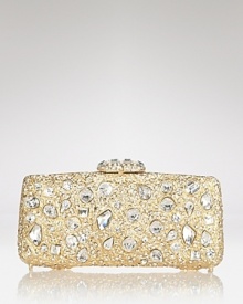 Get in touch with your sparkly side with this rhinestone-embellished clutch from Clara Kasavina. Taking its cues from your jewel box, this bag shines with a favorite frock and heels.