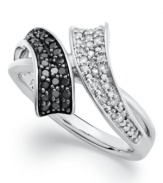 Abstract swirls create the perfect frame. Set in sterling silver, this chic bypass ring is adorned with round-cut black (1/6 ct. t.w.) and white diamonds (1/10 ct. t.w.). Size 7.