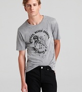 Whether you're knocking around with your pals or just milling about downtown, this tee is sure to fetch a few smiles with its humorous graphic of an angel on crutches.