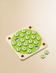 Like many of the world's best games, this one has simple rules: there is a board of daisies and the object is to win as many as possible. Each player takes turns pulling up pairs of daisies. If what is under the daisies matches, the player keeps them; if not, they're returned to the board. As play continues, the choices become less random and players try to remember what is under the daisies already played. Like many of the world's best games, this one has simple rules: there is a board of daisies and the object is to win as many as possible. Each player takes turns pulling up pairs of daisies. If what is under the daisies matches, the player keeps them; if not, they're returned to the board. As play continues, the choices become less random and players try to remember what is under the daisies already played.