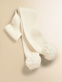 Chunky ribbing and giant pompoms are adorable and warm in a soft wool blend from Italy.Ribbed knitPompoms at each end52L X 4W40% wool/28% rayon/15% nylon/10% cashmere/7% angoraDry cleanImported Chunky ribbing and giant pompoms are adorable and warm in a soft wool blend from Italy.Ribbed knitPompoms at each end52L X 4W40% wool/28% rayon/15% nylon/10% cashmere/7% angoraDry cleanImported