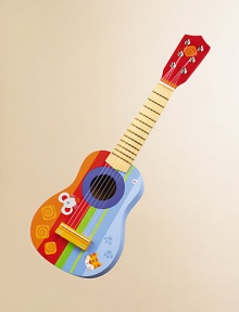A wonderful child's guitar is brightly painted and the perfect size for small fingers. An easy, fun way to develop a child's hand-eye coordination and nurture an interest in music and the arts. Brass frets, metal machine heads Recommended for ages three and up 1½ pounds 7W X 21H X 2½D Imported A wonderful child's guitar is brightly painted and the perfect size for small fingers. An easy, fun way to develop a child's hand-eye coordination and nurture an interest in music and the arts. Brass frets, metal machine heads Recommended for ages three and up 1½ pounds 7W X 21H X 2½D Imported