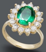 Get glammed-up in green. Effy Collection's oval-cut emerald (2-1/8 ct. t.w.) and round-cut diamond (1 ct. t.w.) ring adds a resplendent glow to your look. Crafted in 14k gold.