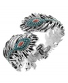 Pretty plumes. Peacock feathers are a key fashion trend of the moment, and Lucky Brand translates them into a chic cuff bracelet. Crafted in nickel-free mixed metal (appropriate for sensitive skin), it's embellished with colorful plastic beading. Approximate diameter: 2-3/8 inches.