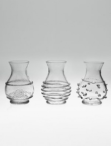Tiny trio with a big presence, perfect for holding single blooms or small clusters of wild flowers. Mouthblown glass 3½ high Handmade Imported Tiny trio with a big presence, perfect for holding single blooms or small clusters of wild flowers. Mouthblown glass 3½ high Handmade Imported