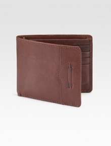 Beautifully crafted billfold style in genuine leather.One billfold compartmentEight card slotsFully lined4½ x 3½Imported Beautifully crafted billfold style in genuine leather.One billfold compartmentEight card slotsFully lined4½ x 3½Imported