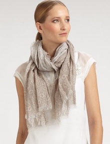 Airy, finespun linen, edged in fringe and printed with a delicate floral pattern.27½ X 47LinenHand washMade in Italy Airy, finespun linen, edged in fringe and printed with a delicate floral pattern.27½ X 47LinenHand washMade in Italy