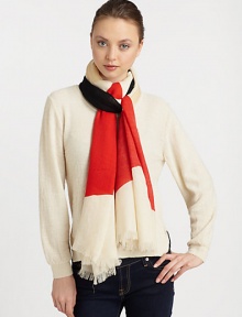 A colorful, abstract bow print adorns this wool wrap with eyelash fringe trim.WoolAbout 80 X 30Dry cleanImported A colorful, abstract bow print adorns this wool wrap with eyelash fringe trim.WoolAbout 80 X 30Dry cleanImported