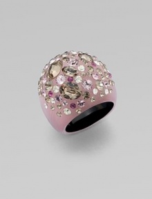 From the Lucite Lavender Dust Collection. A hand-sculpted, hand-painted dome of soft pink Lucite, lavishly set with pastel Swarovski crystals.LuciteCrystalWidth, about 1Made in USA From the Lucite Lavender Dust Collection. A hand-sculpted, hand-painted dome of soft pink Lucite, lavishly set with pastel Swarovski crystals.LuciteCrystalWidth, about 1Made in USA