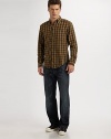 A new checked favorite is enhanced in a weave that's equal parts lightweight cotton and soft, wearable wool. Buttonfront Button-down collar Chest patch pocket 50% cotton/10% wool/40% acrylic Machine wash Imported 