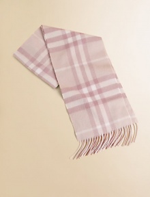 The luxury of pure cashmere keeps little necks warm this winter with a pastel version of beloved Burberry checks.Fringed endsCashmereAbout 8 x 50Dry cleanImported The luxury of pure cashmere keeps little necks warm this winter with a pastel version of beloved Burberry checks.Fringed endsCashmereAbout 8 x 50Dry cleanImported