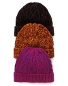 Add a little sunshine to those cold winter days with a vibrantly colored cable knit hat from MARC BY MARC JACOBS.