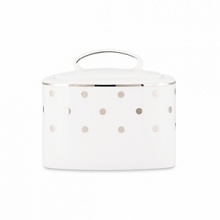 Kate Spade's Larabee Road Platinum, peppered with platinum polka dots, will give your table its own personality. Crafted of white bone china, each piece is dishwasher safe. Kate Spade's Larabee Road Platinum, peppered with platinum polka dots, will give your table its own personality. Crafted of white bone china, each piece is dishwasher safe.