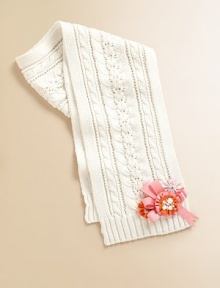 A ribbon rosette, dazzled with beading, dresses up this toasty muffler in a super-soft knit.About 50L X 8W 39% viscose/32% nylon/21% cotton/8% angora Hand wash or dry clean Imported A ribbon rosette, dazzled with beading, dresses up this toasty muffler in a super-soft knit.About 50L X 8W 39% viscose/32% nylon/21% cotton/8% angora Hand wash or dry clean Imported