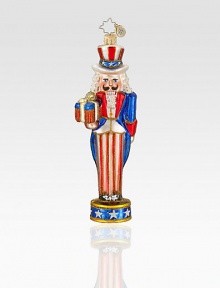 Handcrafted of fine European glass, this Uncle Sam-inspired nutcracker will decorate your tree with dash of patriotism. Hand-blownHand-painted5½ tallMade in Poland Handcrafted of fine European glass, this Uncle Sam-inspired nutcracker will decorate your tree with dash of patriotism. Hand-blownHand-painted5½ tallMade in Poland