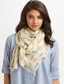 Lightweight silk and modal blend is embellished with a colorful monogrammed print and fringed edges.85% modal/15% silkAbout 70 X 55Dry cleanMade in Italy Lightweight silk and modal blend is embellished with a colorful monogrammed print and fringed edges.85% modal/15% silkAbout 70 X 55Dry cleanMade in Italy