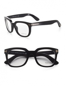 A sophisticated set of acetate frames with clear, easily replaced lenses. Wear the glasses as a simple accessory or replace the lenses with your own prescription. Replaceable optical lenses include permanent logo accent Metal T temple detail Made in Italy A sophisticated set of acetate frames with clear, easily replaced lenses. Wear the glasses as a simple accessory or replace the lenses with your own prescription. Replaceable optical lenses include permanent logo accent Metal T temple detail Made in Italy