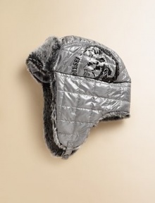 This essential trapper hat is crafted in a shiny metallic fabric with Indian head logo and plush faux fur lining for extra-cozy warmth.Faux fur liningSnap close chin strapPolyesterMachine washImported