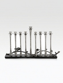 Celebrate the Festival of Light with this poignant design, offering lacy candleholders on a black granite base with an intertwining stem of delicate orchids.HandmadeBlack graniteNickelplatedAbout 15.25L X 9.75H.Imported Celebrate the Festival of Light with this poignant design, offering lacy candleholders on a black granite base with an intertwining stem of delicate orchids.HandmadeBlack graniteNickelplatedAbout 15.25L X 9.75H.Imported