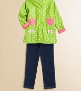 She'll be safe from the rain in this brilliant, weather-resistant design with embroidered flowers.Attached hoodLong sleeves with contrasting roll-up cuffsSnap frontFully linedPolyurethaneMachine washImported
