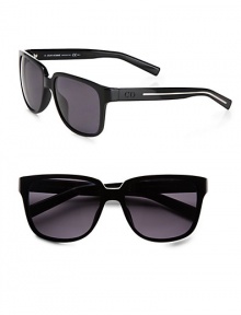 Modern yet timeless design features lightweight, plastic frames with logo temple detail. Available in black frames with smoke polarized lenses.Acetate100% UV ProtectionImported Modern yet timeless design features lightweight, plastic frames with logo temple detail. Available in black frames with smoke polarized lenses.Acetate100% UV ProtectionImported