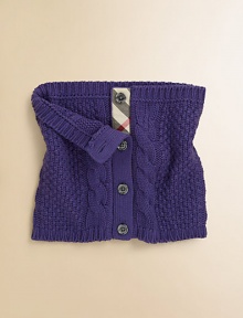 Ultra-soft, cable-knit cashmere and cotton accessory with check-lined button placket.Button closure50% cotton/50% cashmereHand washImported Please note: number of buttons may vary depending on size ordered. 