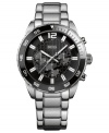 The structured look of stainless steel lends a look of luxury to this chronograph watch, by Hugo Boss.