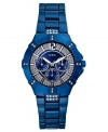 Dark blues take this shimmering aluminum watch to intriguing heights, by GUESS.