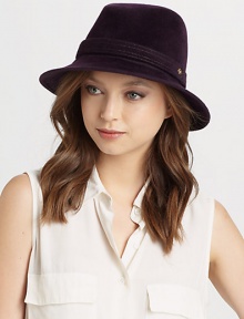 Stay cool and chic this classic fedora silhouette updated with contrast stitching and crafted in hand-blocked felted fur velour.Brim, about 2½Contrast stitchingDyed milled rabbit furLining: 51% acetate/49% cottonDry clean with fur professionalMade in USAFur origin: Czech Republic Stay cool and chic this classic fedora silhouette updated with contrast stitching and crafted in hand-blocked felted fur velour.Brim, about 2½Contrast stitchingDyed milled rabbit furLining: 51% acetate/49% cottonDry clean with fur professionalMade in USAFur origin: Czech Republic
