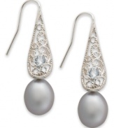Gorgeous gray. Sterling-silver drop earrings exude style with gray cultured freshwater pearls (8-9 mm) and round-cut blue topaz stones (1/6 ct. t.w.). Approximate drop: 1-1/2 inches.