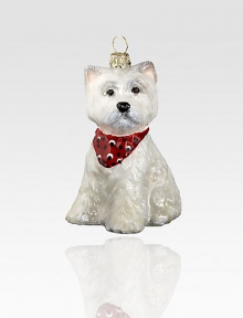 A celebration of Poland's time-honored glassmaking tradition, this charming pup, complete with bandana, is lovingly crafted by skilled artisans. Hand-painted glass Each ornament takes 7-10 days to complete Arrives in gift box ideal for giving or storing 2W X 3H X 1½D Handmade in Poland 