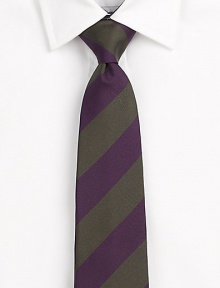 The definition of dress luxury, woven in silk with sophisticated, two-toned stripes.About 3 wideMulberry silkDry cleanMade in Great Britain The definition of dress luxury, woven in silk with sophisticated, two-toned stripes.About 3 wideMulberry silkDry cleanMade in Great Britain