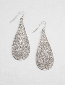 From the Social Graces Collection. A modern and sparkling design with pavé stones set in a feminine teardrop shape. Glass stonesWhite metalDrop, about 2.5Hook backImported 