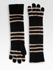 EXCLUSIVELY AT SAKS. Striped wool-blend gloves with a hint of shimmer.Polyester/nylon/wool/angoraAbout 14 longImported EXCLUSIVELY AT SAKS. Striped wool-blend gloves with a hint of shimmer.Polyester/nylon/wool/angoraAbout 14 longImported