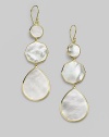 From the Slice Collection. Transparent quartz is infused over luminescent slices of mother-of-pearl in this exquisite drop design. Clear quartz and white mother-of-pearl 18k gold Drop about 3 Width, about 1 Ear wire Imported 