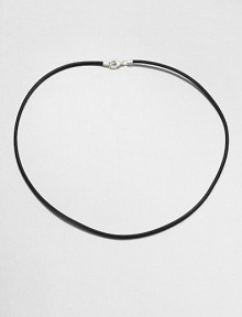 A simple, sturdy leather cord necklace comes together beautifully with a sterling silver lobster claw and loop clasp.LeatherLobster claw/loop claspAbout 22 longMade in USA A simple, sturdy leather cord necklace comes together beautifully with a sterling silver lobster claw and loop clasp.LeatherLobster claw/loop claspAbout 22 longMade in USA