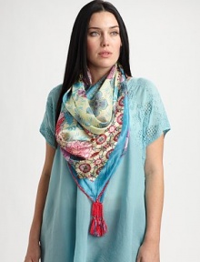 A glorious woven silk scarf with a perfectly charming print.42 X 42SilkHand washImported A glorious woven silk scarf with a perfectly charming print.42 X 42SilkHand washImported