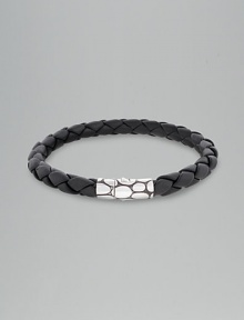 Black leather cord bracelet with signature kali clasp in sterling silver. 9 long Handmade in Indonesia Black leather cord bracelet with signature kali clasp in sterling silver. 9 long Handmade in Indonesia