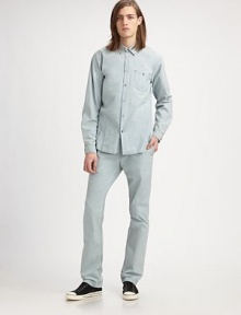 Tailored button-down style with relaxed style in bleached cotton denim with striking metal button detail.ButtonfrontChest patch pocketCottonMachine washImported Tailored button-down style with relaxed style in bleached cotton denim with striking metal button detail.ButtonfrontChest patch pocketCottonMachine washImported