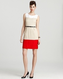 A refined take on color blocking, this kate spade new york shift dress jazzes up summer neutrals with a vibrant red stripe. Team with classic pumps for a look that goes from desk to drinks with ease. A refined take on color blocking, this kate spade new york shift dress jazzes up summer neutrals with a vibrant red stripe. Team with classic pumps for a look that goes from desk to drinks with ease.