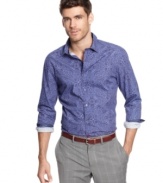 Add some stylish variety to your casual style with this floral print shirt by Sons of Intrigue. (Clearance)
